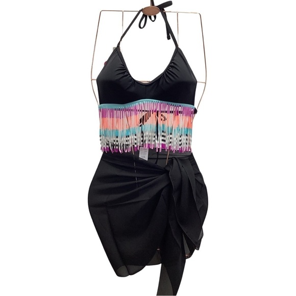 Hula Honey Size Small Bikini Top & Black Zuliana Sarong. New With Tags - Picture 1 of 2